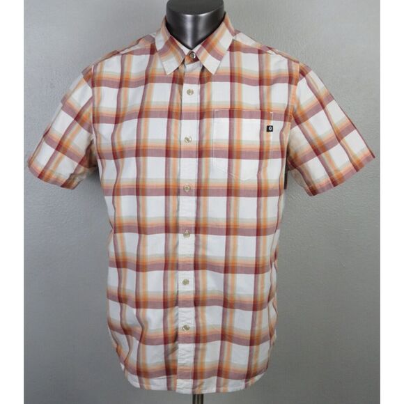 Marmot Other - Mens Marmot Short Sleeve Button Front Shirt Size L Orange Red White Plaid Hiking